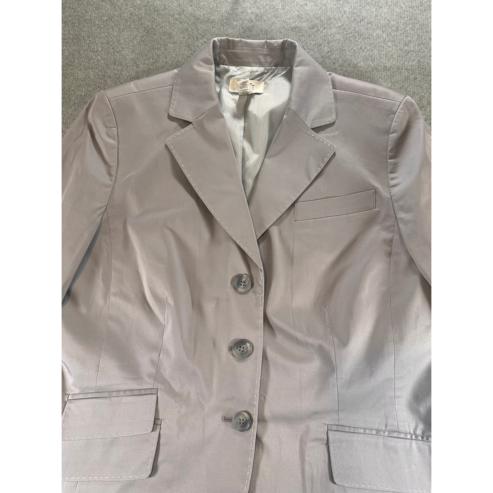 Ann Taylor Loft Womens Grey Three Button Blazer Jacket Size 14 Tailored Lined